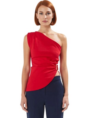 Ersefa Kadın Drapeli Kayık Yaka Tek Kol Örme Üst Kaliteli Şık Rahat Modern Zarif Günlük