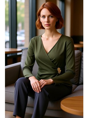 FRM Kadın Toka Detaylı Dar Kesim Dokuma Üst Kaliteli Şık Rahat Modern Zarif Günlük