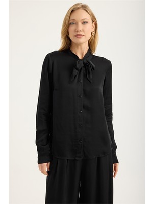 Home Store Bağcıklı Dik Yaka Gömlek