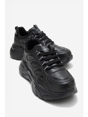 Ccway Yan Halka Desenli Kadın Spor Ayakkabı Siyah Siyah