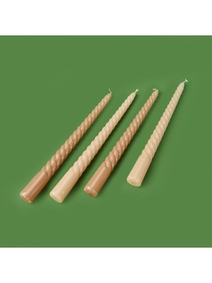 Matmel 4'lü Burgulu Parlak Şamdan Mumu - Kahverengi / Bej - 25 cm