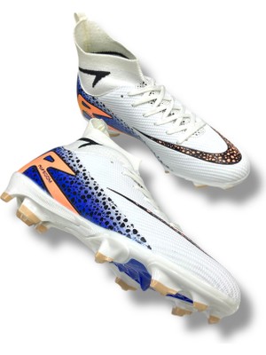 Laliga Yeni Model Özel Taban Çoraplı Krampon Beyaz Siyah Mavi Desenli