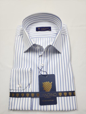 Andino Regularfit Mavi Çizgili Erkek Gömlek Likralı Esnek Kumaş  Yaka Alttan Düğmeli AR0720711-01