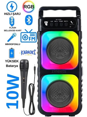 Fioplus Bluetooth Hoparlör Parti Hoparlörü Karaoke Mikrofon Hediyeli Işıklı Ses Bombası Radyo USB Sd Girişli