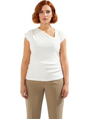 Ersefa Kadınlar Için Asimetrik Yaka Örme Bluz %100 Pamuklu Rahat ve Şık Günlük Stil Kaliteli Şık Rahat