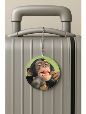 Nurdic Pleksi Zincirli Bavul Etiketi Seyahat Tatil Için Tasarım Valiz Etiketi Şımarık Maymun
