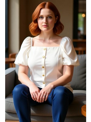 FRM Kadınlar Için Kare Yaka Balon Kol Bluz Şık ve Rahat Bir Günlük Stil Kaliteli Şık Rahat Modern