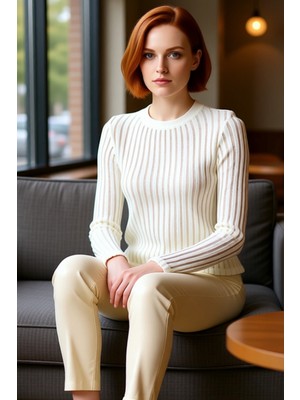 FRM Kadın Moda Şık Regular Bisiklet Yaka Regular Kalıp Örme Transparan Triko Görünümlü Kumaş Boy Bluz