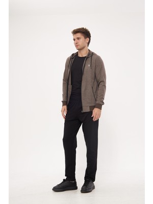 Marco Ferry Erkek Pamuklu Tam Fermuarlı Kapüşonlu Eşofman Takımı Kahve 5296-K