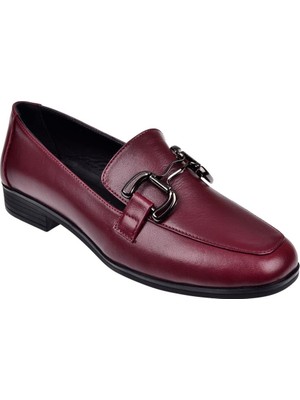 Beety Hakiki Deri Tokalı Makosen Kadın Ayakkabı BEE-12006   Bordo