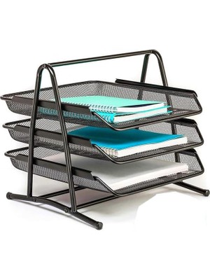 Misda Store Metal Evrak Rafı 3 Lü 1 Paket Masa Üstü A4 Dosya Düzenleyici Kağıt Tepsisi Fileli Üç Katlı Hareketli