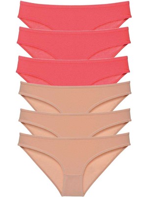 MELENERS 6 Adet Süper Eko Set Likralı Kadın Slip Külot Fuşya Ten