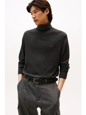 Tommy Hilfiger Erkek Regular Fit Kaşmir Karışımlı Balıkçı Yaka Kazak - Koyu Gri