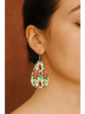 Nurdic Kadın- Küpe Desenli Stilist Kancalı Baskılı Küpe Damla Şeffaf Atatürk Çiçeği