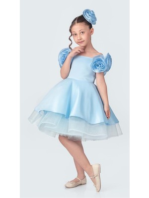 Mnk Baby & Kids Fanari Krep Saten Gren Destekli Kız Abiye M00735