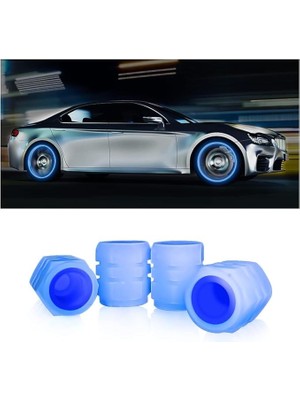 Gece Parlayan Neon Fosforlu Sibop Kapağı, 4 Adet, Plastik, 2 Cm, Tüm Arabalara Uygun (Mavi)