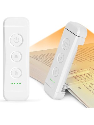 USB Şarj Edilebilir Kitap Işığı, Kitapta Göz Bakımı Okuma Işığı Klipsi, 3 Renk ve 5 Parlaklık Kısılabilir, Taşınabilir ve Esnek, 80 Saate Kadar Uzun Ömürlü (Beyaz)