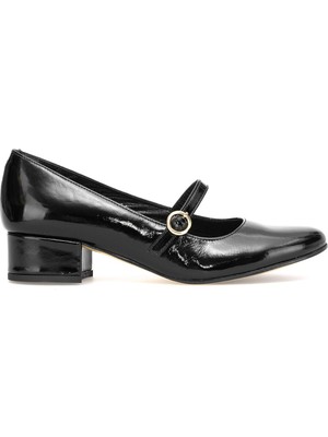 Ayakkabı Fuarı Elit Rosalina Kadın Hakiki Rugan Deri Klasik Topuklu Ayakkabı Siyah