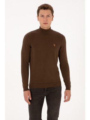 U.S. Polo Assn. Erkek Slim Fit Boğazlı Kahverengi Basic Kazak 50313712-VR029
