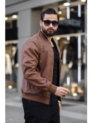 Baselco Erkek Süet Kolej Ceket Slim Fit Suni Deri Polo Yaka Rahat Kullanım