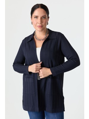 Accort Büyük Beden Polo Yaka Triko Hırka-Lacı