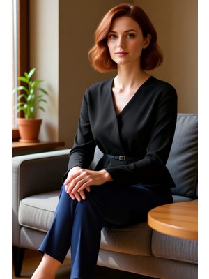 FRM Kadın Uzun Kollu Kruvaze V Yaka Örme Üst Kaliteli Şık Rahat Modern Zarif Günlük