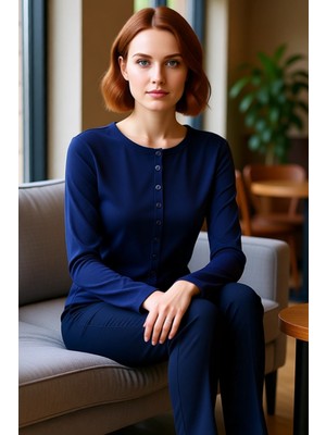 FRM Kadın Vücuda Oturan Tam Düğmeli Bisiklet Yaka Örme Üst Kaliteli Şık Rahat Modern Zarif Günlük