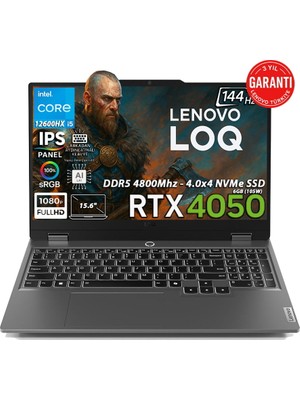 Lenovo LOQ 15IAX9 Intel Core I5-12600HX 64GB 2TB SSD  RTX™ 4050 6GB (105W) 15.6" FHD IPS Panel 144Hz Freedos Taşınabilir Bilgisayar 83GS00PFTRN6