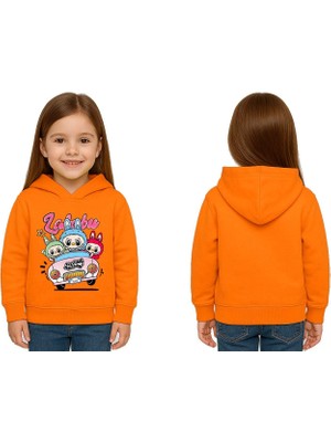 Sedirli Unisex Labubu Baskılı Çocuk Swaetshirt Kapüşonlu 3 Iplik Şardonlu