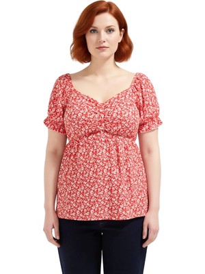 Ersefa Kadın Kalp Yaka Kısa Kollu Örme Bluz Günlük Kullanıma Uygun Kaliteli Şık Rahat Modern Zarif