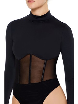 F21 Transparan Detaylı Bodysuit
