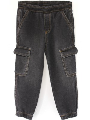 DobaKids Kargo Cep Erkek Bebek Jogger Denim Pantolon Siyah Erkek Bebek Kot Pantolon
