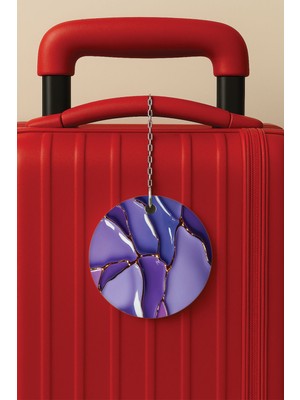 Nurdic Desenli Baskılı Pleksi Zincir Aparatlı Bavul Etiketi Valiz Etiketi Kye Ametist