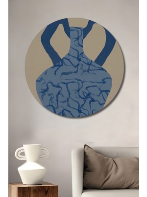 Teona Ahşap Dekoratif Ahşap Yuvarlak Tablo Mavi Çini Vazo