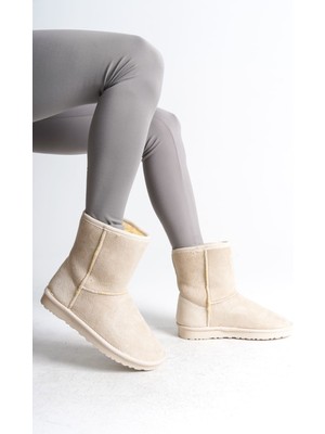 Mevese New Selina Bağcıksız Ten Süet Kadın Kısa Topuklu Bot