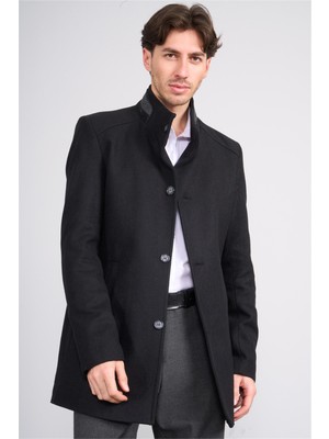 Çetinkaya Mentality 7850 Erkek Dik Yaka Regular Kaşe Kaban Siyah