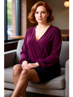 FRM Kadın Moda Şık Büyük Beden Regular Kruvaze Yaka Regular Kalıp Örme Sandy Bluz