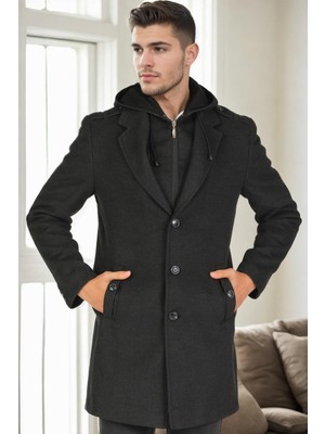 Dewberry PLT9406 Erkek Palto Antrasit %70 Yün %30 Polyester Orta Kalınlık Uzun Kol XL Beden