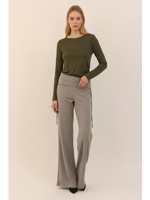 Rays Gri Geniş Paça Yüksek Bel Yandan Bağlamalı Kadın Pantolon 8255A