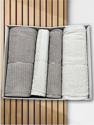 Çeyiz Diyarı Sevgi Hamam Takımı 4 Parça Krem - Bej