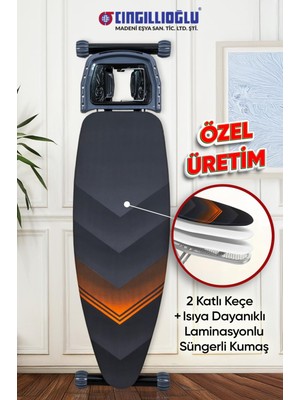 CM-777 Titanic Black Serisi Ergonomik Tasarım Ütü Masası Lale Motif Ütü Park Yeri