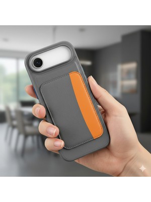 Kip GSM Iphone 17 Air Uyumlu Kılıf Çift Renkli Kartlıklı Deri Tasarımlı Cüzdan Kapak