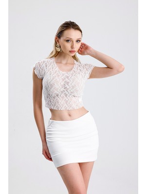 Sense Pis Dikişli Dantel Crop Bluz | BUST36335
