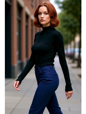 PayBuy Kadın Beyaz Fitted Vücuda Oturan Dik Yaka Uzun Kol Esnek Örme Bluz Günlük Kullanım Için Idealdir