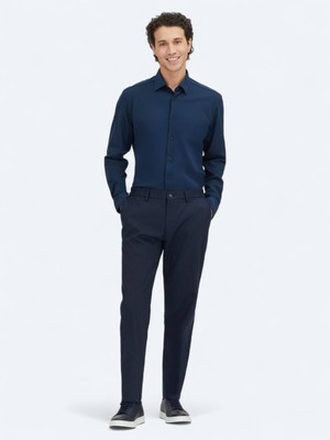 Kip Lacivert Dokuma Jogging Fit Casual Pamuk Karışımlı Pantolon