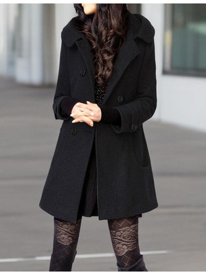 Barbora Büyük Düğmeli Yaka Detaylı Kaşe kaban