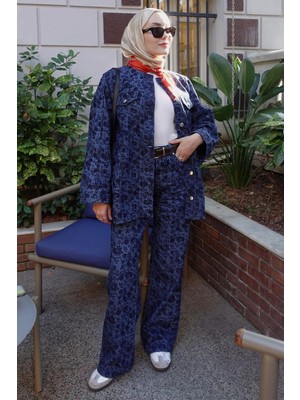 Carell Hilal'in Tercihi Floral Monogram Desen Jean Pantolon