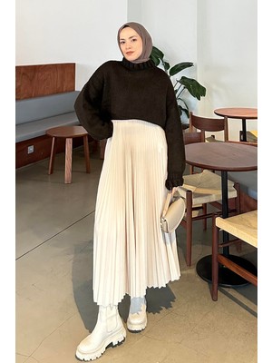 Lamelif Crop Kazak Acı Kahverengi