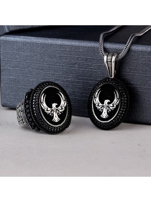 Takı925 925 Ayar Gümüş Mikro Taşlı Anka Kuşu Model Kolye Yüzük Kombini