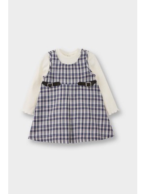 DeFacto 2'li Takım Uzun Kollu Tişört Kareli Elbise Kız Bebek G3170A525WN